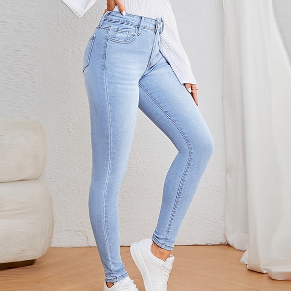 ClodeEU Womens High Waist Skinny Jeans with Pockets,Comfort Flattering Fit Stretch Skinny Jeans Blue,Womens Plus XL