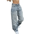 thumbnail image 1 of ClodeEU Womens High Waist Straight Leg Denim Pants, Trendy Casual Baggy Jean Pants with Pockets Light Blue,Womens Plus L, 1 of 5