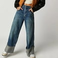thumbnail image 1 of ClodeEU Womens High Waist Wide Leg Denim Pants, Trendy Casual Baggy Jean Pants with Pockets Dark Blue,Womens Plus L, 1 of 8