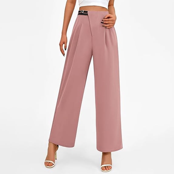 ClodeEU Womens High Waist Wide Leg Trousers with Pockets,Office Work Button Trousers Business Pant Pink,Womens Plus XXL