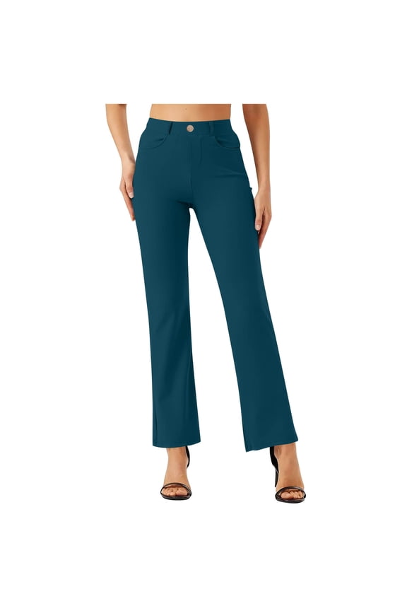Womens High Waist Yoga Pants,Casual Slim Pantalones,Stretch Work Pants Navy,Womens Plus M