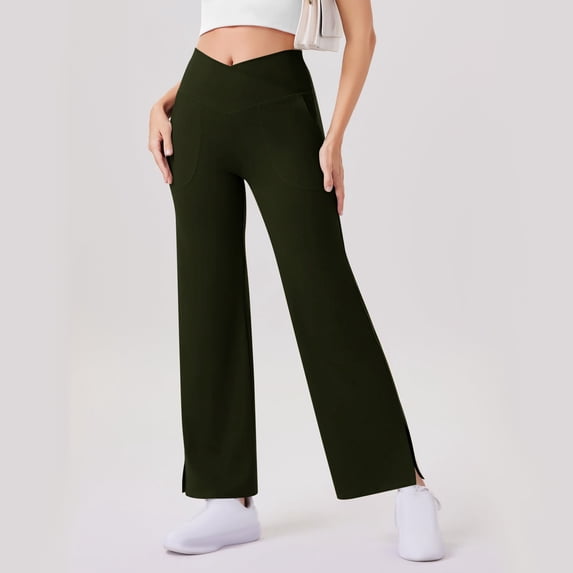 ClodeEU Womens High Waisted Yoga Pants with Pockets,Strentch Trousers Business Casual Dress Pant Army Green,Womens Plus XL