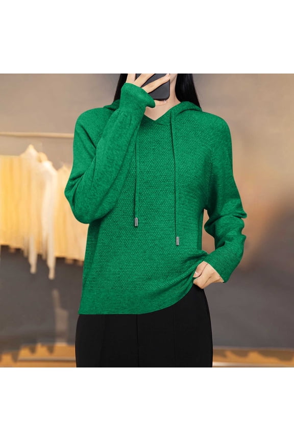 Womens Hooded Sweater With Drawstring ,Long Sleeve Knitting Pullover Tops,Fall Fashion Thick Sweater Green,Womens Plus XXL