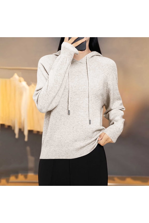 Womens Hooded Sweater With Drawstring ,Long Sleeve Knitting Pullover Tops,Fall Fashion Thick Sweater White,Womens Plus XXL