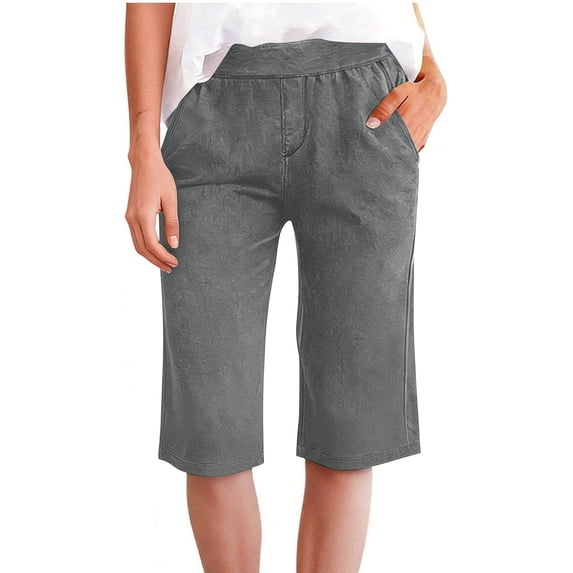 ClodeEU Womens Jersey 5-Inch Shorts with Drawstring ,Loose Casual Short Pant with Pockets Gray,Womens Plus S