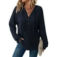 thumbnail image 1 of ClodeEU Womens Knit Hooded Sweaters, V Neck Button Down Shirt With Drawstring ,Henley Pullover Tops Navy,Womens Plus XXL, 1 of 6