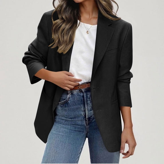 ClodeEU Womens Lapel Blazer, Long Sleeve Open Front Blazer,Work Office Suit Jackets with Button Black,Womens Plus XXL