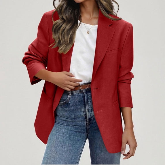 ClodeEU Womens Lapel Blazer, Long Sleeve Open Front Blazer,Work Office Suit Jackets with Button Red,Womens Plus L