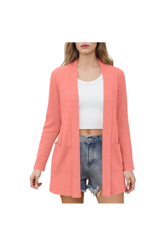 Womens Lightweight Long Sleeve Cardigans with Pockets ,Fashion Soft Open Front Sweater Watermelon Red,Womens Plus XL