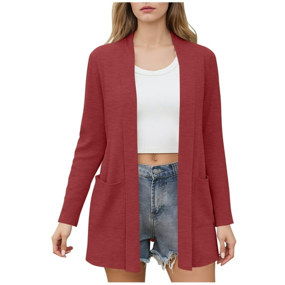 ClodeEU Womens Lightweight Long Sleeve Cardigans with Pockets ,Fashion Soft Open Front Sweater Wine,Womens Plus S