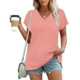 thumbnail image 1 of ClodeEU Womens Lightweight V Neck Short Sleeve T Shirts,Casual Trendy Basic Loose Fit Tees Pink^,Womens Plus XL, 1 of 6