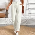 thumbnail image 1 of ClodeEU Womens Linen Blend Drawstring Pants with Pockets,Loose Elastic Waist Ankle Cropped Trouser White,Womens Plus M, 1 of 6