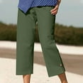 thumbnail image 1 of ClodeEU Womens Linen Blend Drawstring Wide Leg Cropped Pants,Casual Baggy Trendy Pant Army Green,Womens Plus M, 1 of 8