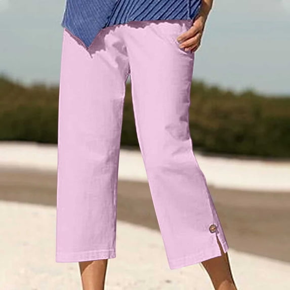ClodeEU Womens Linen Blend Drawstring Wide Leg Cropped Pants,Casual Baggy Trendy Pant Pink,Womens Plus XL