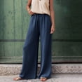 thumbnail image 1 of ClodeEU Womens Linen Blend Drawstring Wide Leg Pants,Casual Loose Trendy Pant Navy,Womens Plus XL, 1 of 8