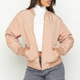 thumbnail image 1 of ClodeEU Womens Long Sleeve Baseball Jacket,Warm Windproof Zipped Jacket, Stand Collar Loose Coat Tops Beige,Womens Plus S, 1 of 8