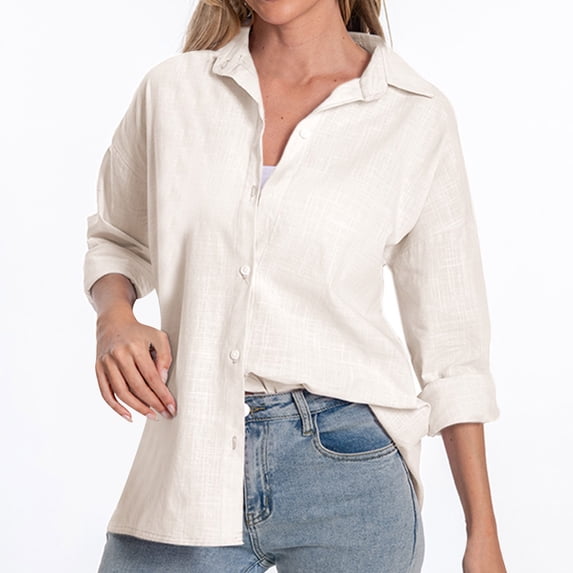 ClodeEU Womens Long Sleeve Button Down Shirts ,Collared Blouse Tops Business Offic White,Womens Plus L
