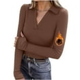 thumbnail image 1 of ClodeEU Womens Long Sleeve Grew Neck Base Warm Tops ,Fall Slim Fit Fashion Knit T Shirts #-Brown,Womens Plus L, 1 of 8