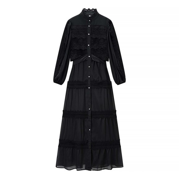 ClodeEU Womens Long Sleeve Print Belted Tiered Dress ,Fall Elegant Floral Boho Smocked Flowy Guest Midi Dresses Black,Womens Plus S