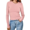 thumbnail image 1 of ClodeEU Womens Long Sleeve Round Neck T Shirts,Stretchy Tight Slim Fit Blouse Tops Pink,Womens Plus XL, 1 of 6