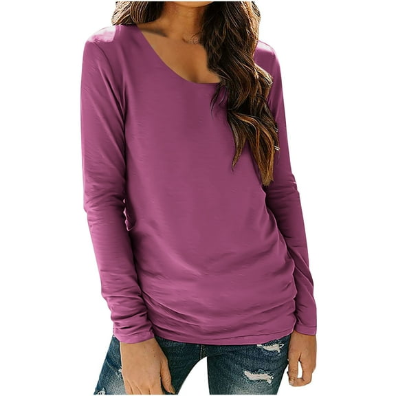 ClodeEU Womens Long Sleeve Scoop Neck Slim Shirt,Casual Tops Soft Solid Basic Tee Blouses Purple,Womens Plus XXL