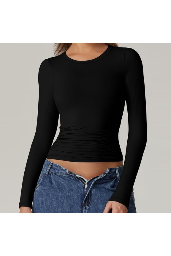 Womens Long Sleeve Shirts ,Basic Compression Going Out Crop Tops ,Fall Fashion Y2K Clothes Black,Womens Plus XS