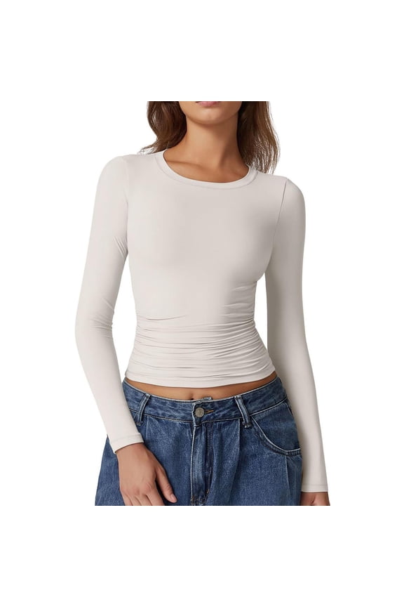 Womens Long Sleeve Shirts ,Basic Compression Going Out Crop Tops ,Fall Fashion Y2K Clothes White,Womens Plus XS