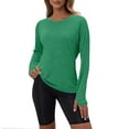 thumbnail image 1 of ClodeEU Womens Long Sleeve Shirts ， Crewneck Oversized Shirts ，Loose Top Basic Tee With Thumb buckle Green,Womens Plus M, 1 of 5