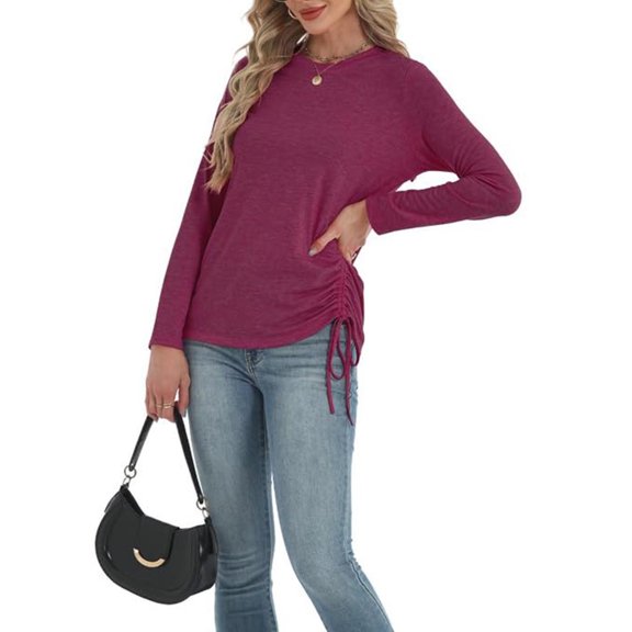 ClodeEU Womens Long Sleeve Shirts,Crewneck Slim Fit Stretch Blouse,Casual Basic Fall Tops Hot Pink,Womens Plus S