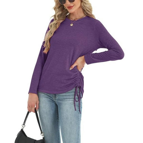 ClodeEU Womens Long Sleeve Shirts,Crewneck Slim Fit Stretch Blouse,Casual Basic Fall Tops Purple,Womens Plus S