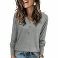 thumbnail image 1 of ClodeEU Womens Long Sleeve Shirts, V Neck Button Henley T Shirts ,Casual Pullover Lightweight Tunic Blouse Gray,Womens Plus M, 1 of 8