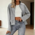 thumbnail image 1 of ClodeEU Womens Long Sleeve Stand Zip Up Cropped Jacket,Fall Fashion Bomber Jacket With Pockets Gray,Womens Plus S, 1 of 8