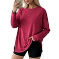 thumbnail image 1 of ClodeEU Womens Long Sleeve T Shirts ,Loose Fit Crewneck Basic Tee ,Oversized Tops Workout Sweatshirts Hot Pink,Womens Plus XXXL, 1 of 7
