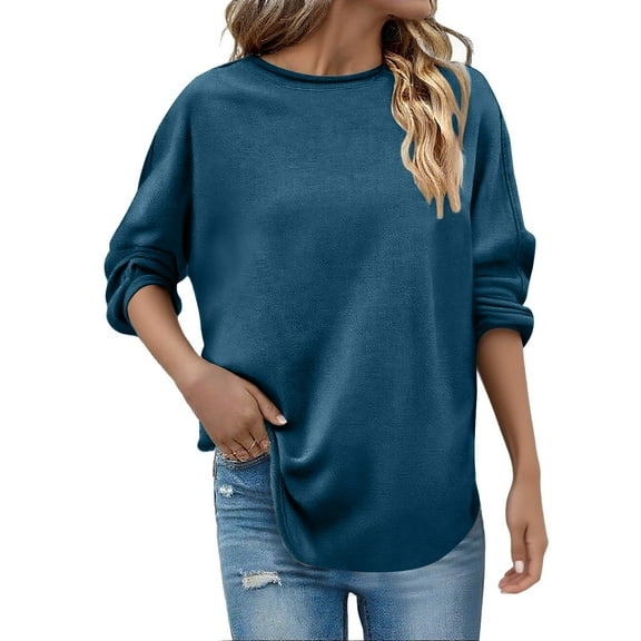 ClodeEU Womens Long Sleeve Tops, Round Neck Shirts,Casual Blouses Fall Outfits,Trendy Clothes Clothes 2025 Light blue,Womens Plus XXL