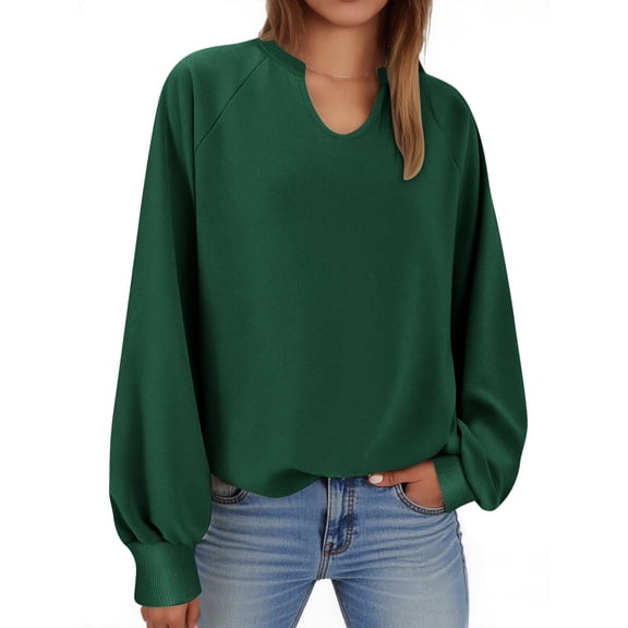 ClodeEU Womens Long Sleeve Tops, V Neck Shirts,Casual Blouses Fall Outfits,Trendy Clothes Clothes 2025 Green,Womens Plus XL
