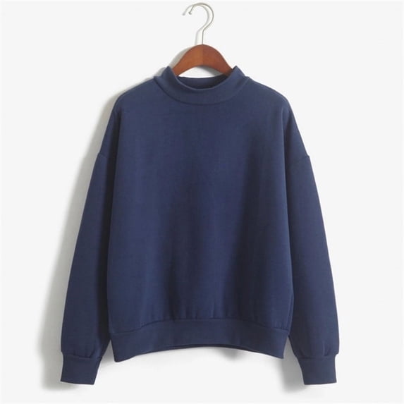 ClodeEU Womens Long Sleeve Turtleneck Sweatshirt,Casual Loose Lightweight Basic Sport Pullover Navy,Womens Plus M