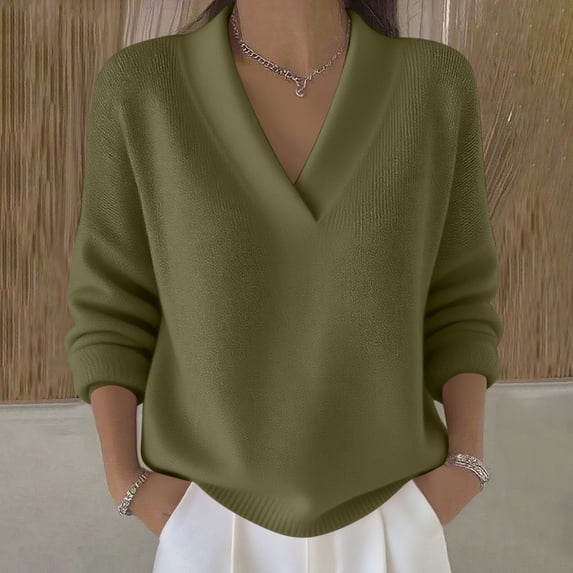 ClodeEU Womens Long Sleeve V Neck Sweater ,Fall Loose Fit Fashion Tunic Shirts Green,Womens Plus XXL
