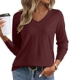thumbnail image 1 of ClodeEU Womens Long Sleeve V Neck Sweaters ，Casual Basic Tee，Soft Loose Fit Pullover Jumper Top Wine,Womens Plus XL, 1 of 9