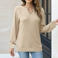 thumbnail image 1 of ClodeEU Womens Long Sleeve V Neck Sweatshirts,Cute Loose Fit Lightweight Pullover,Fall Casual Clothes Tops Beige,Womens Plus M, 1 of 8