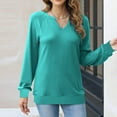 thumbnail image 1 of ClodeEU Womens Long Sleeve V Neck Sweatshirts,Cute Loose Fit Lightweight Pullover,Fall Casual Clothes Tops Green,Womens Plus XXL, 1 of 8