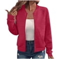 thumbnail image 1 of ClodeEU Womens Long Sleeve Zippered Jacket Top Outerwear，Outerwear Coat with Pockets Hot Pink,Womens Plus S, 1 of 6