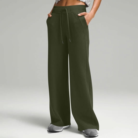ClodeEU Womens Lounge Sweatpants with Drawstring, Loose Fit Wide Leg Comfort Sweat Pants Army Green,Womens Plus XXL