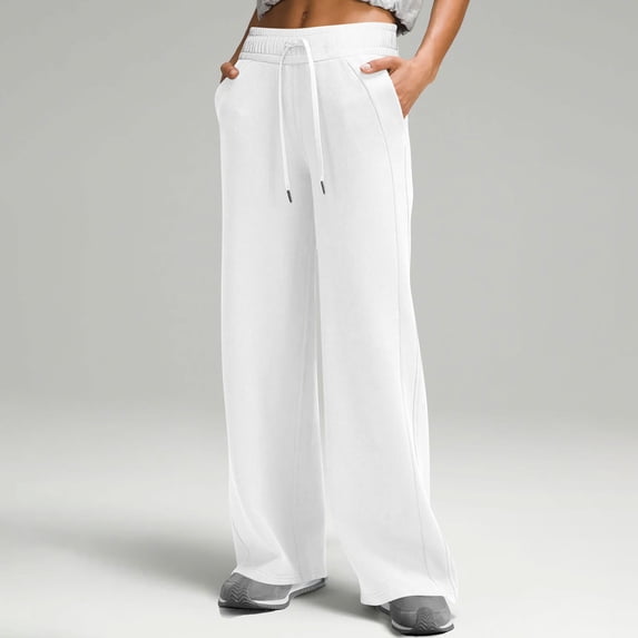 ClodeEU Womens Lounge Sweatpants with Drawstring, Loose Fit Wide Leg Comfort Sweat Pants White,Womens Plus L