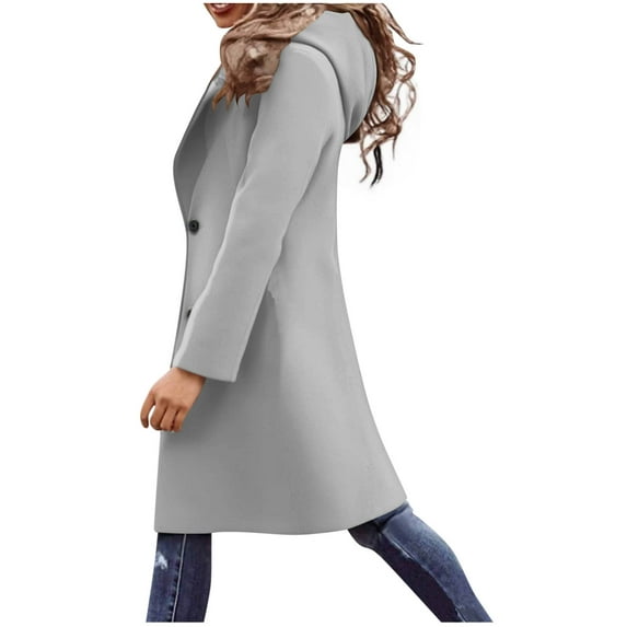 ClodeEU Womens Mid Length Hooded Coat,Loose Long Selve Button Warm Wool Trench Coat White,Womens Plus XL