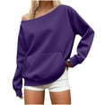 thumbnail image 1 of ClodeEU Womens Off Shoulder Sweatshirt ,Long Sleeve Pullover with Pockets Purple,Womens Plus M, 1 of 7