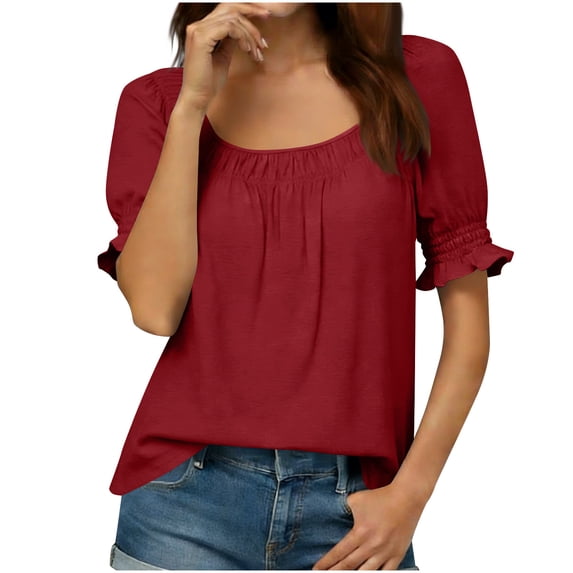 ClodeEU Womens Off The Shoulder Blouses ,Dressy Casual Cute Puff Sleeve T Shirts Fashion Red,Womens Plus XXL