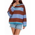 thumbnail image 1 of ClodeEU Womens Oversized Chunky Knit Striped Sweaters,Casual Long Sleeve Mock Neck Knitted Jumper Tops Coffee,Womens Plus L, 1 of 4