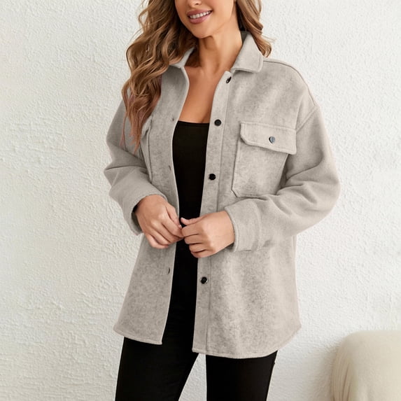 ClodeEU Womens Oversized Lapel Button Down Jacket ,Casual Long Sleeve Trendy Shacket Jacket Gray,Womens Plus S