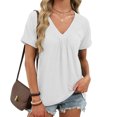 thumbnail image 1 of ClodeEU Womens Oversized V Neck Short Rolled Sleeve T Shirts,Summer Loose Fit Tee White,Womens Plus M, 1 of 6