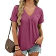 thumbnail image 1 of ClodeEU Womens Oversized V Neck Short Rolled Sleeve T Shirts,Summer Loose Fit Tee Wine,Womens Plus L, 1 of 7